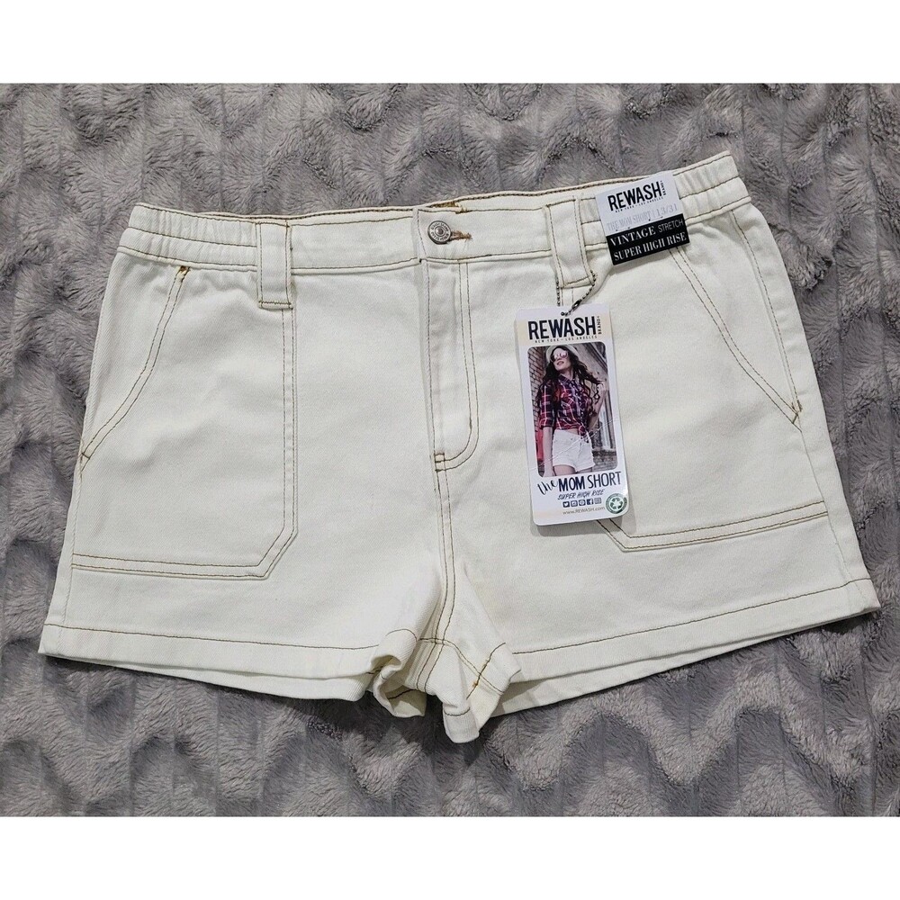Rewash Womens Juniors Size 13/31 Cream Denim Super High Rise Mom Shorts NWT